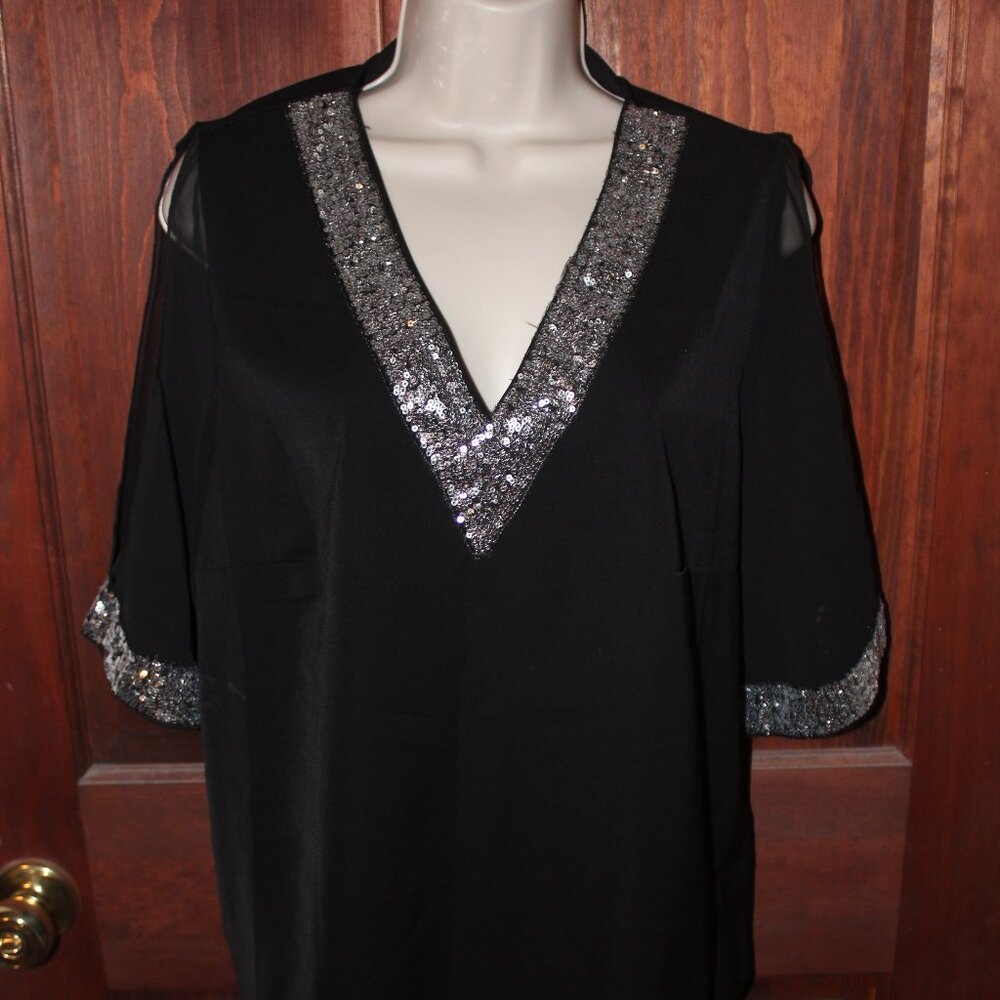 Black Blouse with Sequins Accent and Open Shoulders